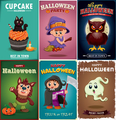 Vintage Halloween poster design set
