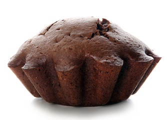 Tasty chocolate muffin isolated on white