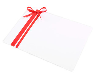 Card decorated with bow isolated on white