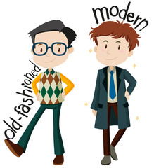 Men wearing old-fashioned and modern clothes