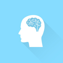 Head with brain vector icon. Male human head think symbol.