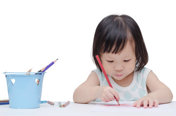 Portrait of a little Asian girl drawing a sketch