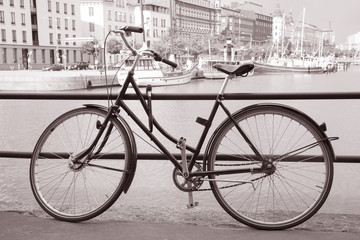 Fototapeta na wymiar Bike on Water Front at Helsinki, Finland