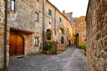 Fototapeta na wymiar Lovely colorful streets small town in Tuscany, Italy