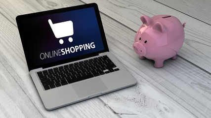 online shopping and piggybank