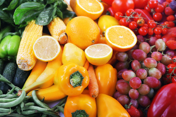 Fresh fruits and vegetables closeup