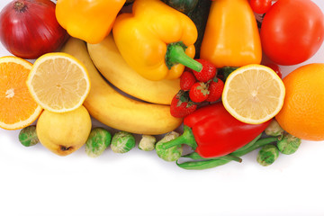 Fresh fruits and vegetables isolated on white
