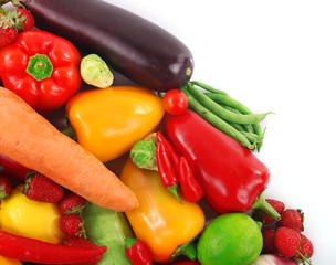 Fresh fruits and vegetables isolated on white