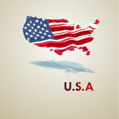 Usa flag in shape of map in water color paint.