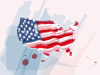 Usa flag in shape of map in water color paint. - 93535374
