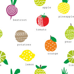 Seamless pattern with fruits and vegetables.