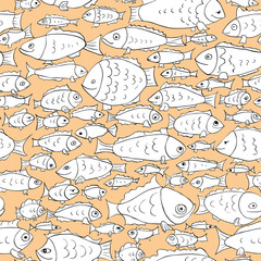 hand drawn fishes seamless pattern