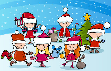 cartoon kids on christmas