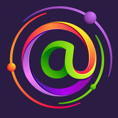Letter A logo with atoms orbits.