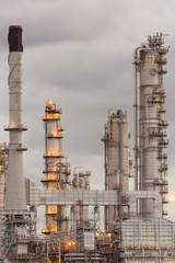 Oil Refinery factory in morning sunrise