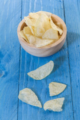 potato chips on wooden background
