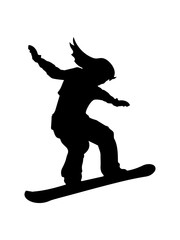Fototapeta na wymiar snowboarder snowboarder jump long hair stunt