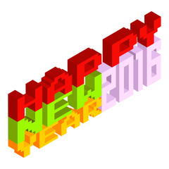 Happy New Year 2016 pixel art 8 bit style