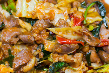 Basil fried with chicken innards / Thai food.