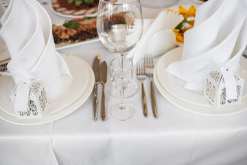 Mixed food on banquet table.