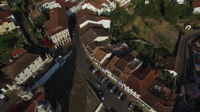 Aerial View of Igreja Nossa Senhora do Rosario dos Pretos Church in Ouro Preto, Minas Gerais, Brazil