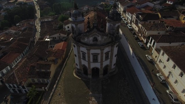 Aerial View of Igreja Nossa Senhora do Rosario dos Pretos Church in Ouro Preto, Minas Gerais, Brazil