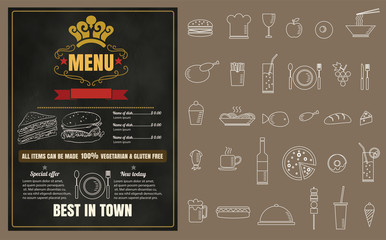 Restaurant Fast Foods menu on chalkboard vector format eps10