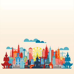 Bangkok Metropolis  panorama flat design