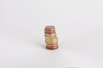 Coins stack  on white background 