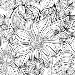 Vector Seamless Monochrome Floral Pattern