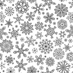 Seamless linear snowflakes pattern.