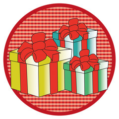 Three presents in red button on white background
