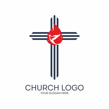 Church logo. Flame, dove, cross, icon