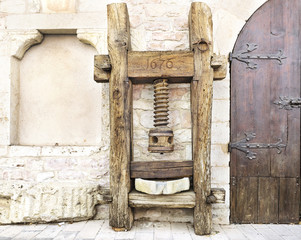 Old wooden olive oil press