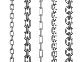 Set of silver and metal chrome chains isolated on white background