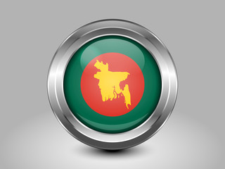Flag of Bangladesh with Map. Metal Round Icon