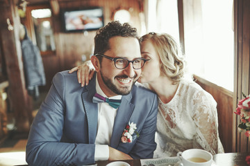Wedding summer couple together posing.