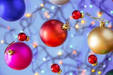 Obraz na płótnie Canvas Composition of Christmas balls with garland.