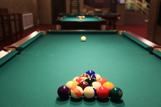 billiards, billiard balls on the table