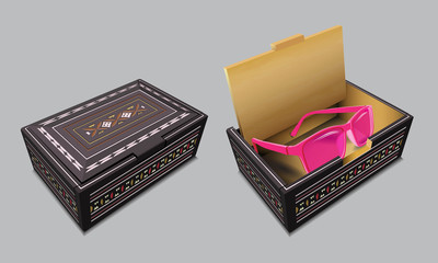 Wood Box Craft from Tana Toraja West Sulawesi Indonesia with Pink Sunglass
