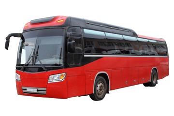 Fototapeta na wymiar Classical red bus, isolated on white background.