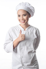 Woman Chef white background in studio shot