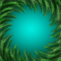 Fototapeta na wymiar Christmas green framework isolated on blue background