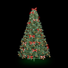 Decorated Christmas tree on black background