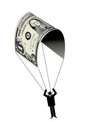 A man uses a dollar for a parachute, in vector format