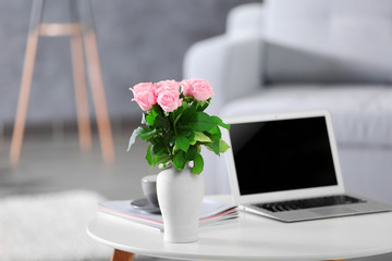 Comfortable workplace at home with laptop