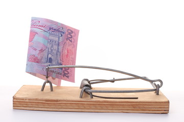 Ukrainian Money in a mousetrap
