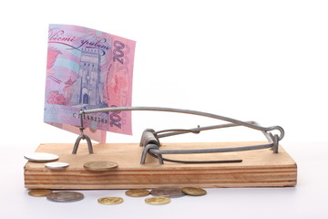 Ukrainian Money in a mousetrap