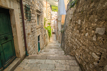     Narrow street and stairs in the Old Town in Dubrovnik, Croatia 