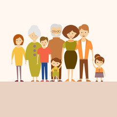 Big Nuclear Family. Vector Illustration in Flat Design